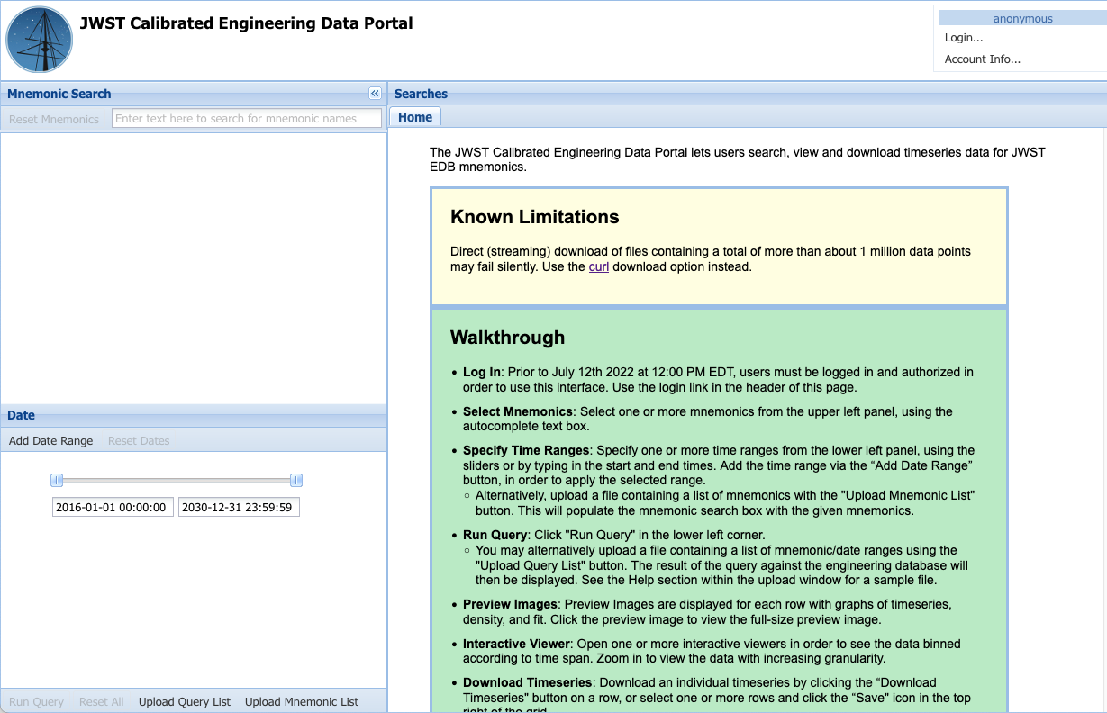 JWST Engineering Database Portal