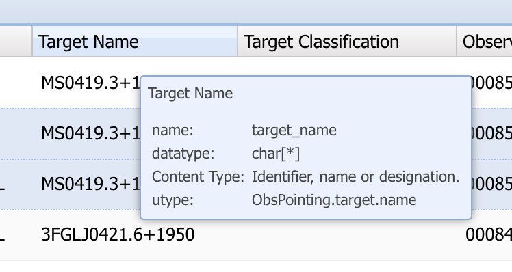 Context help for results table columns - hovertext shows additional target information