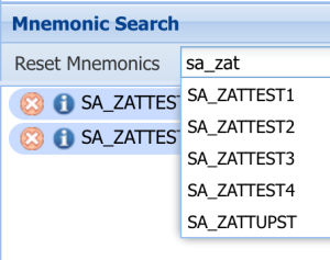 Mnemonic search dialog box with an example entered