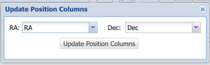 Update coordinate columns dialog
